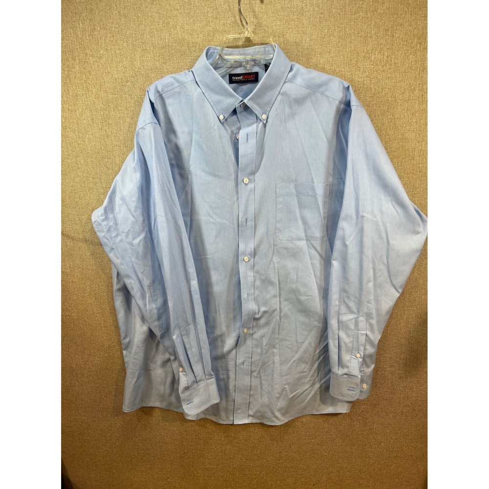 TravelSmart Roundtree & Yorke Mens Light Blue Button Down Dress Shirt XL L/S